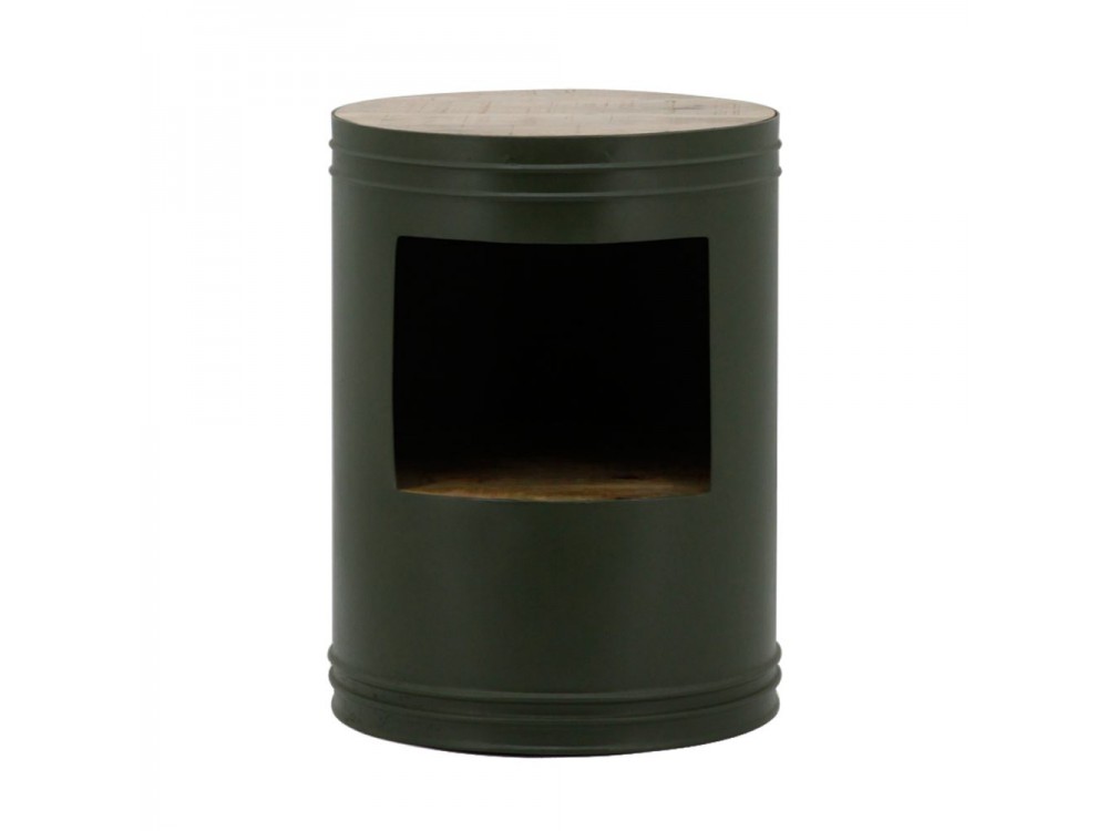 bijzettafel barrel rond metaal/hout groen