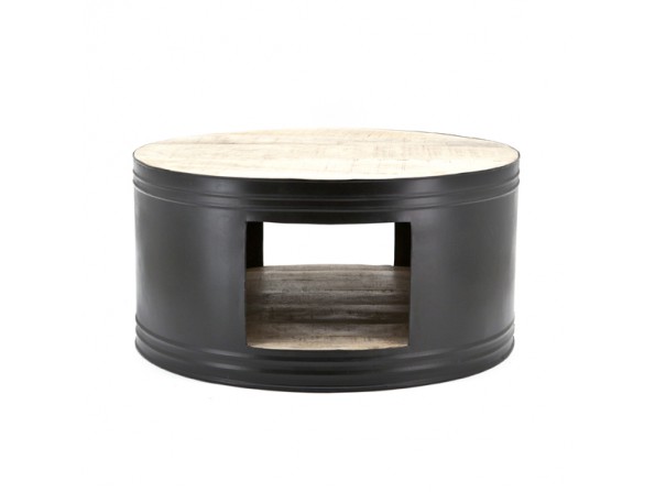 bijzettafel barrel rond metaal/hout zwart