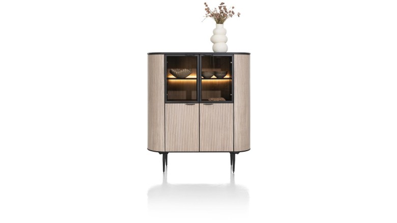 Aramon, Highboard 125 Cm. - 2-Deuren + 2-Glasdeuren (+ LED)