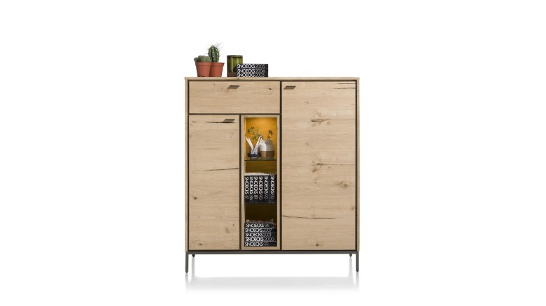 Faneur, Highboard 125 Cm - 2-Deuren + 1-Lade + 3-Niches (+ LED)